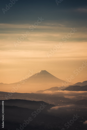 Mountain Fuji with morning mist in spring season © torsakarin