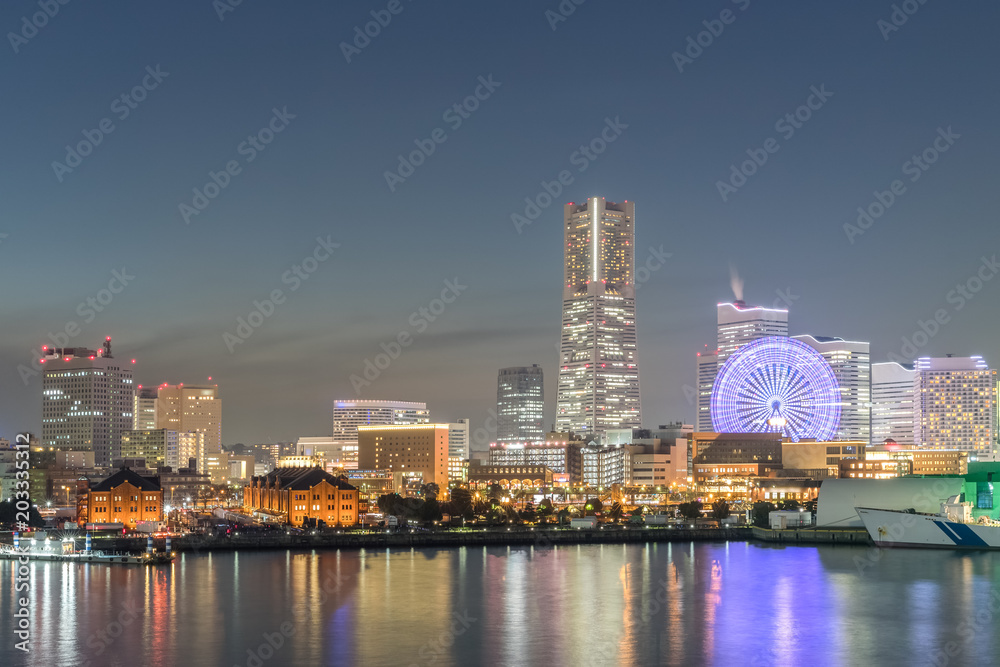Night view of Yokohama bayside and landmark Tower