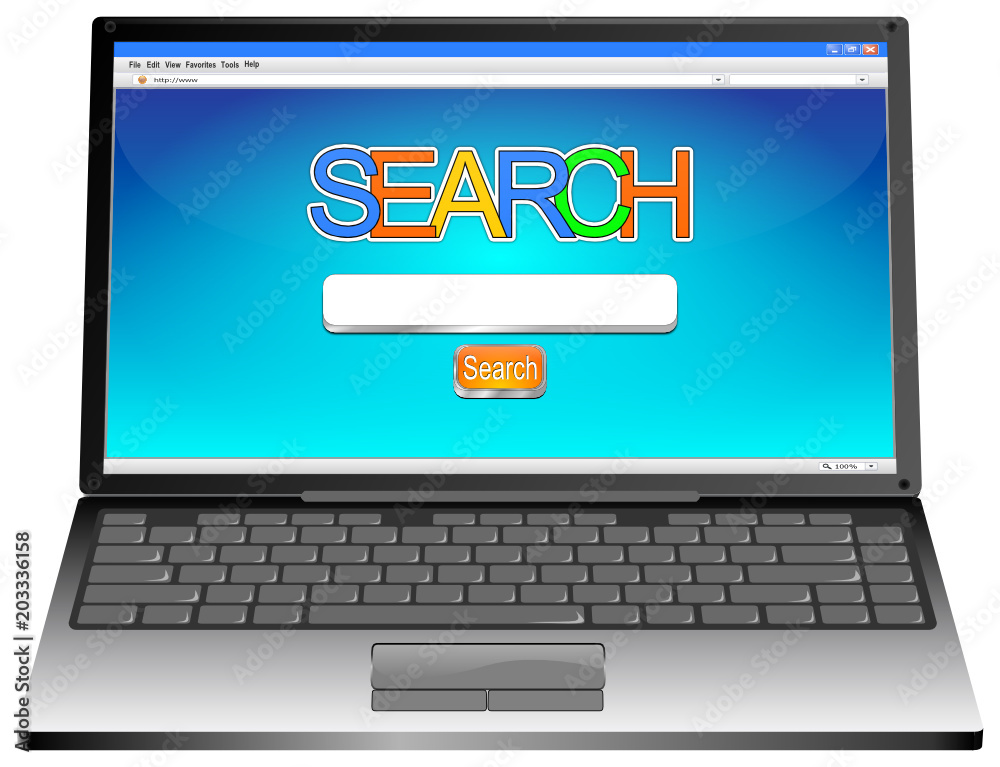 Laptop with internet web search engine - 3D illustration Laptop with internet web search engine - 3D illustration