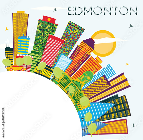 Edmonton City Skyline with Color Buildings  Blue Sky and Copy Space.