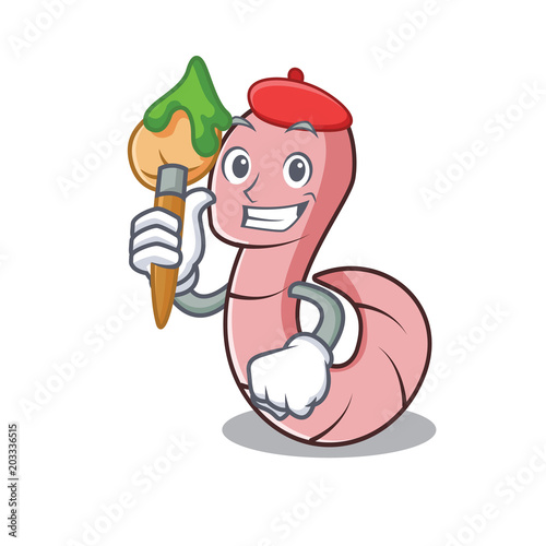 Artist worm character cartoon style