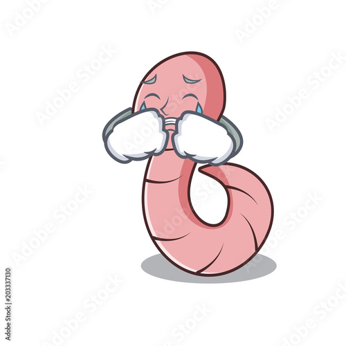 Crying worm mascot cartoon style photo