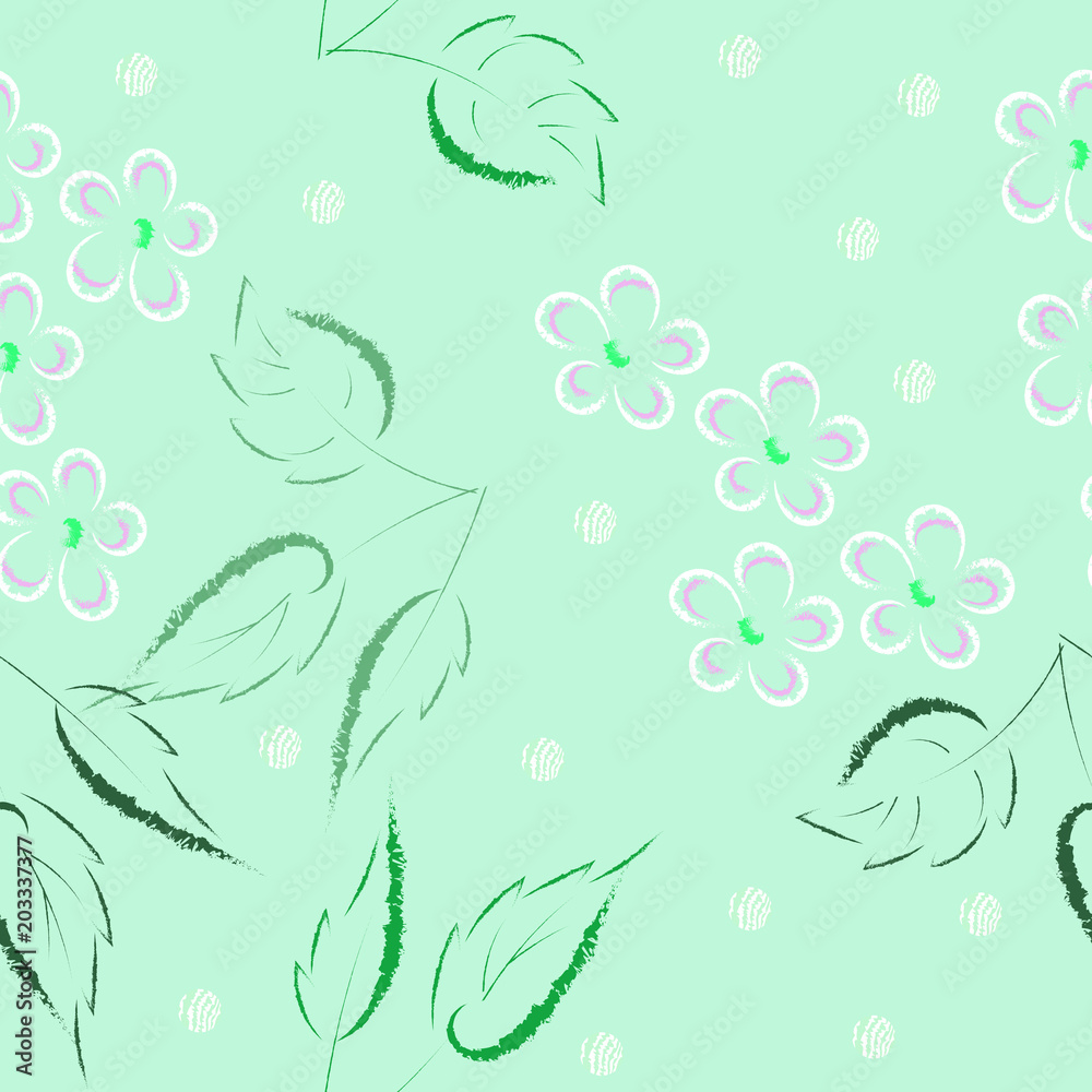 Vector seamless floral pattern in spring summer mood,  white flowers, gentle pastel tone, hand drawing,