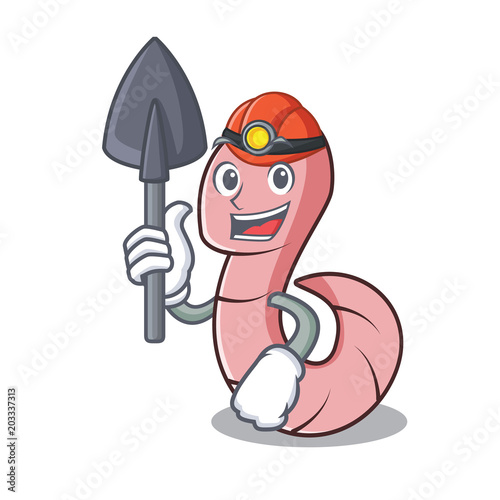 Miner worm mascot cartoon style