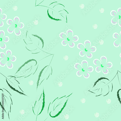 Vector seamless floral pattern in spring summer mood,  white flowers, gentle pastel tone, hand drawing,