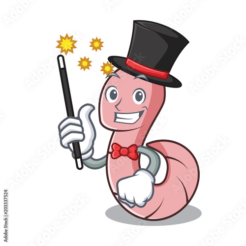 Magician worm mascot cartoon style