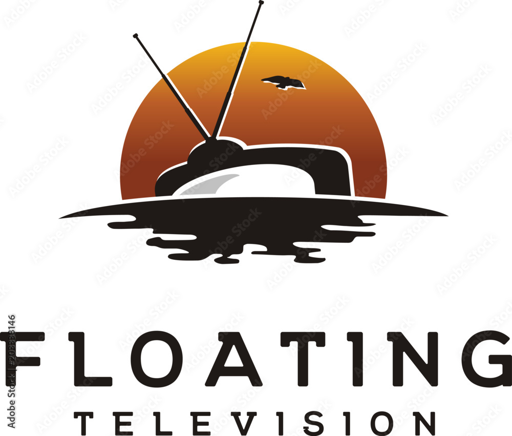 Abandon Floating TV on the sunset ocean beach film movie production logo design Abandon Floating TV on the sunset ocean beach film movie production logo design