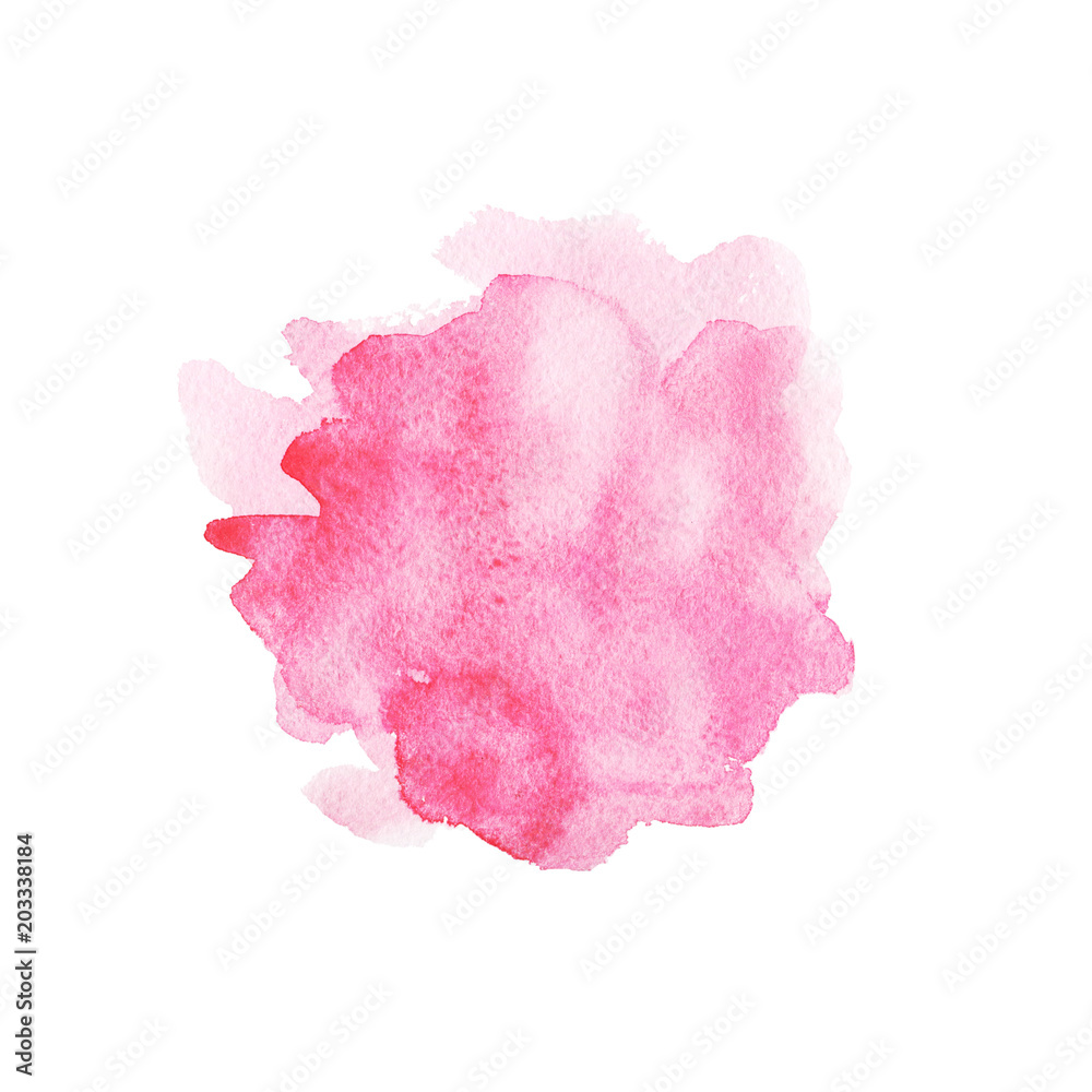 Abstract watercolor wet pinkstain, hand drawn colorful illustration isolated on white background. 