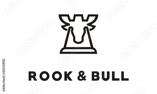 Bull Deer Moose and chess rook fortress logo design 