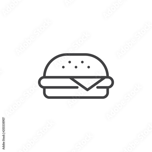 Burger outline icon. linear style sign for mobile concept and web design. Cheeseburger or Hamburger simple line vector icon. Take away fast food symbol logo illustration. Pixel perfect vector graphics