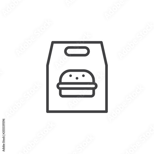 Burger paper bag outline icon. linear style sign for mobile concept and web design. Take away fast food simple line vector icon. Symbol, logo illustration. Pixel perfect vector graphics