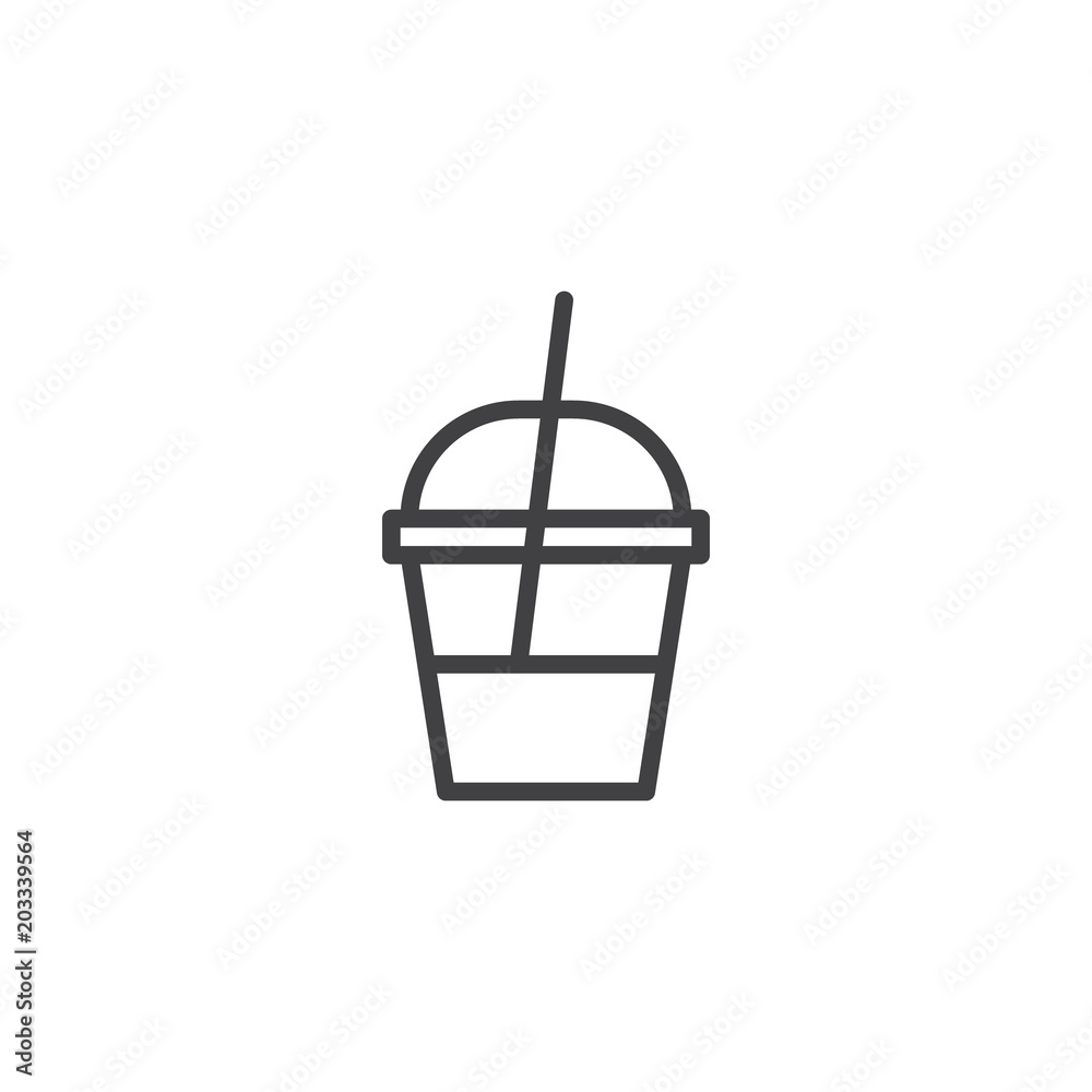 Milk shake container outline icon. linear style sign for mobile concept and web design. Plastic cup drink with straw simple line vector icon. Symbol, logo illustration. Pixel perfect vector graphics