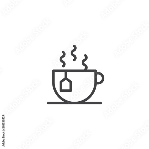 Hot tea cup outline icon. linear style sign for mobile concept and web design. Green tea bag simple line vector icon. Symbol  logo illustration. Pixel perfect vector graphics