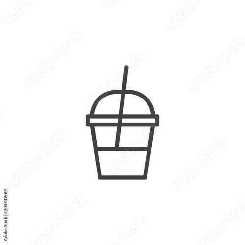 Milk shake container outline icon. linear style sign for mobile concept and web design. Plastic cup drink with straw simple line vector icon. Symbol, logo illustration. Pixel perfect vector graphics