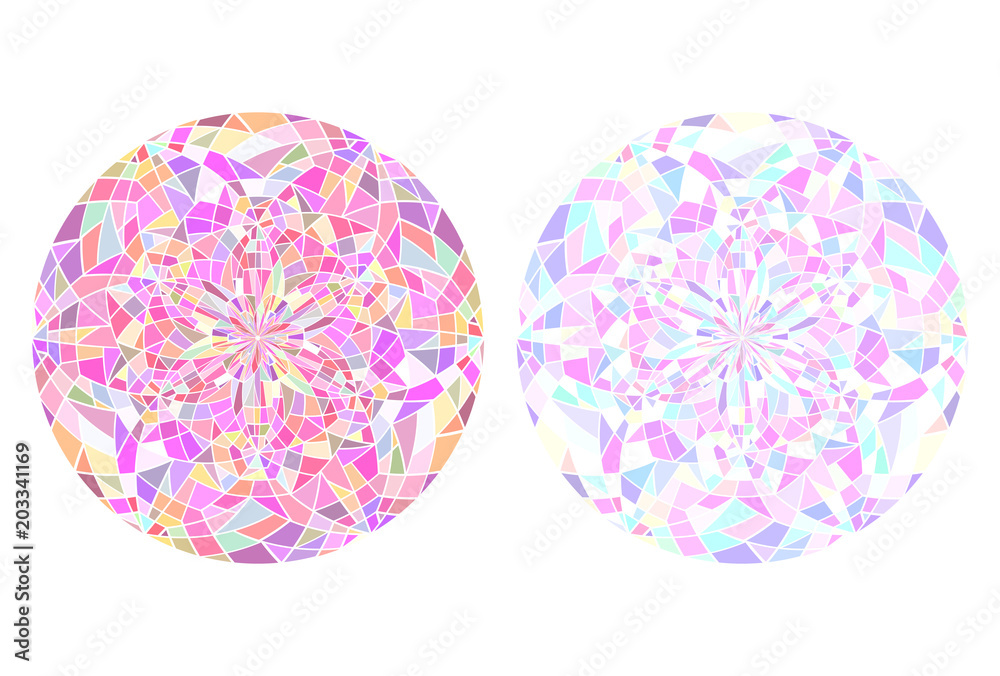 Set of round mandalas of stained glass. Broken glass. Kaleidoscope. Vector element for your creativity Set of round mandalas of stained glass. Broken glass. Kaleidoscope. Vector element for your creativity
