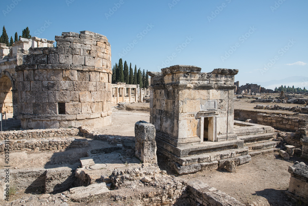 ruins of majestic ancient architecture in famous hierapolis, turkey