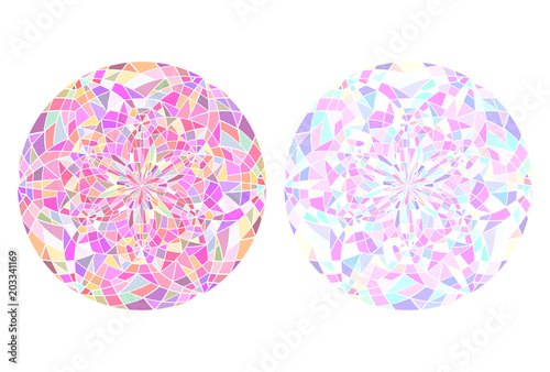 Set of round mandalas of stained glass. Broken glass. Kaleidoscope. Vector element for your creativity