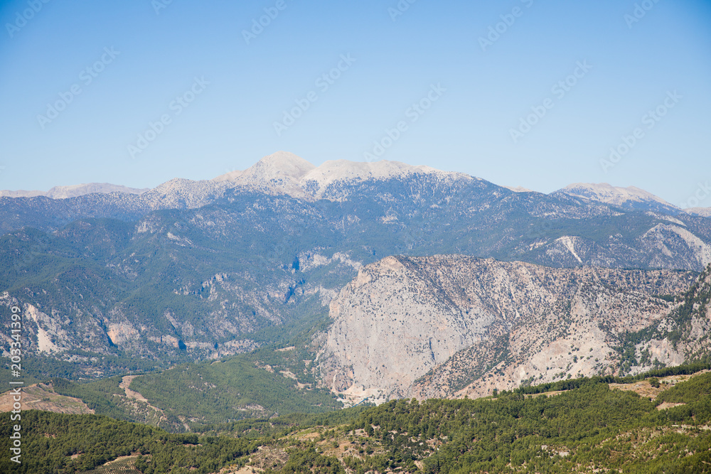 aerial view of beautiful mountains with green vegetation in patara, turkey