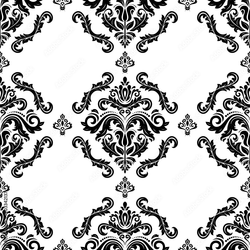 Classic seamless vector pattern. Damask orient ornament. Classic vintage black and white background. Orient ornament for fabric, wallpaper and packaging Classic seamless vector pattern. Damask orient ornament. Classic vintage black and white background. Orient ornament for fabric, wallpaper and packaging