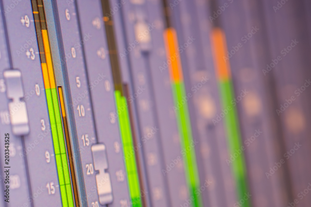 LED audio signal level on screen, recording concept LED audio signal level on screen, recording concept