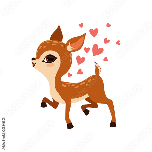 Cute little fawn character with hearts vector Illustration on a white background