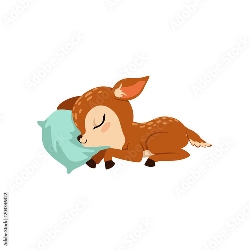 Cute little fawn character slaaping on a pillow vector Illustration on a white background