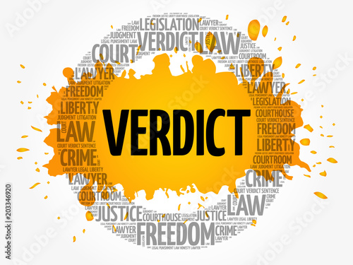 Verdict word cloud collage, law concept background