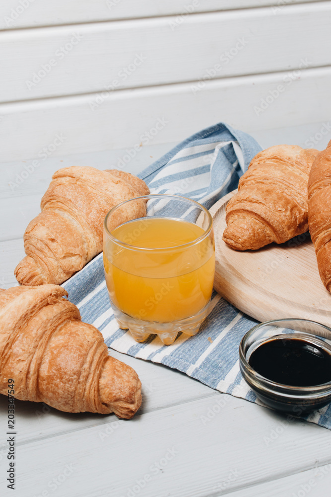 Delicious sweet croissants with jam, delicious homemade dessert
