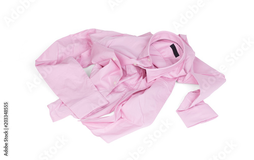 Unfolded pink man shirt on white background