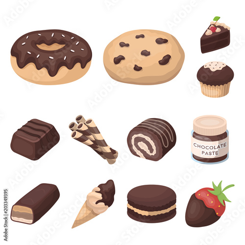 Chocolate Dessert cartoon icons in set collection for design. Chocolate and Sweets vector symbol stock web illustration.