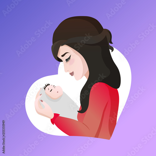 Young asian mother with baby in her hands.