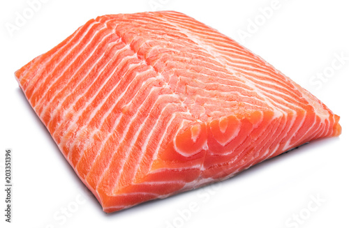 Foto Fresh raw salmon fillet on white background.