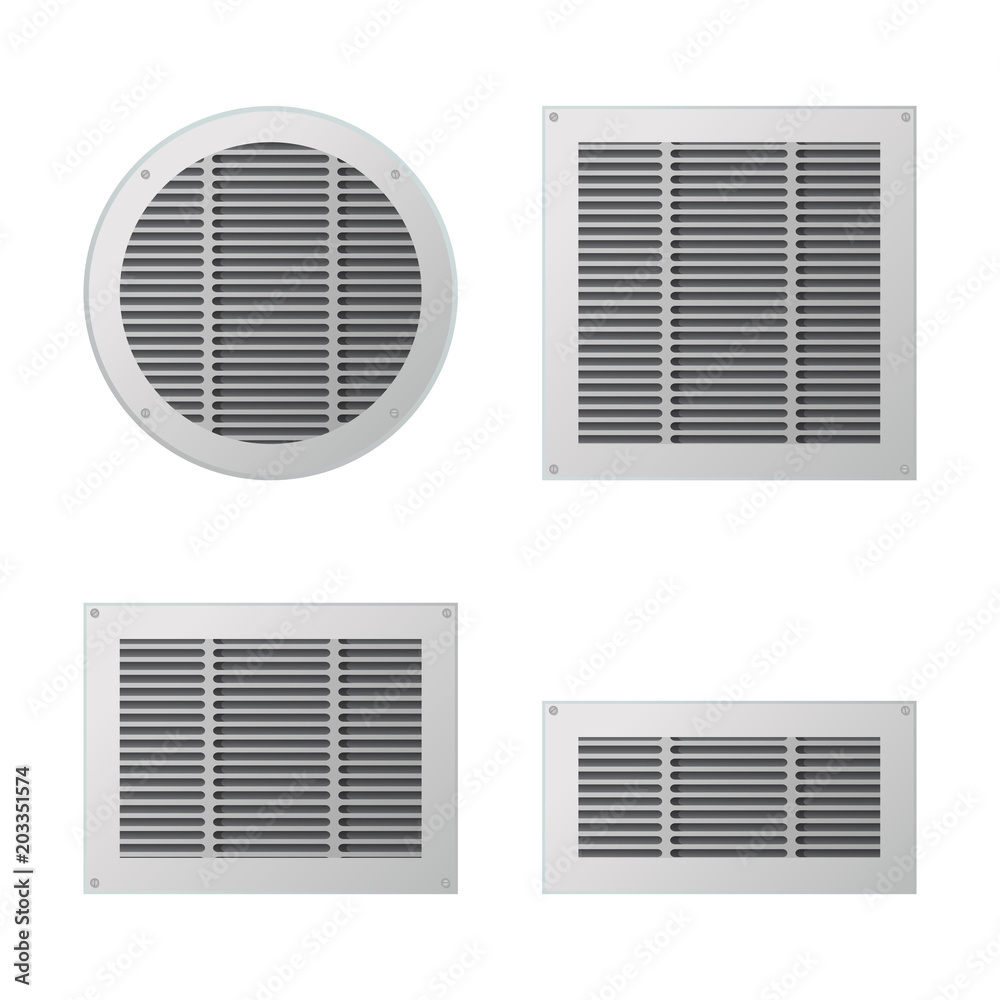 Vecteur Stock A set of rectangular and circular ventilation grilles.  Exhaust and supply ventilation system. Vector illustration. | Adobe Stock