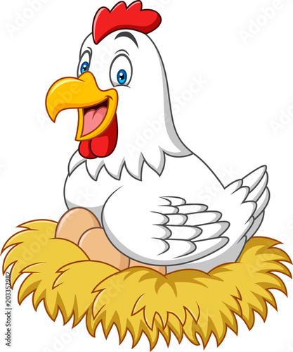 Cartoon hen in nest with egg