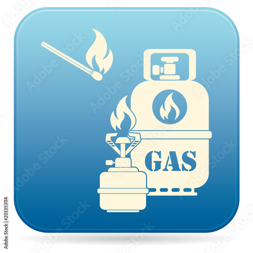Camping stove with gas bottle icon vector