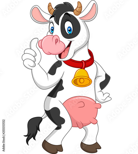 Cartoon funny cow giving thumbs up