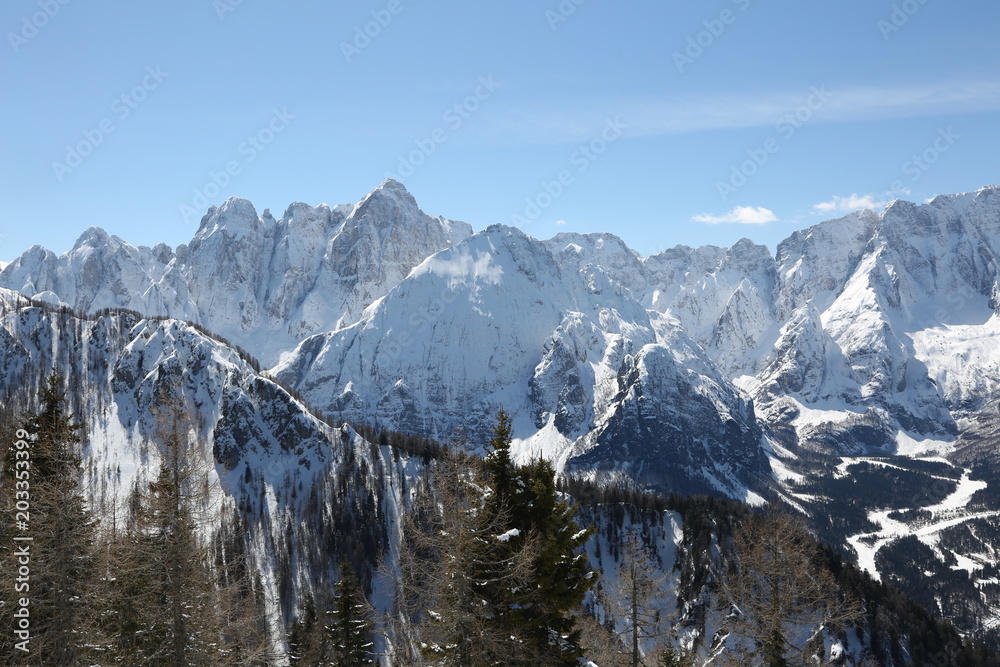 mountain range with snow in Italy in winter