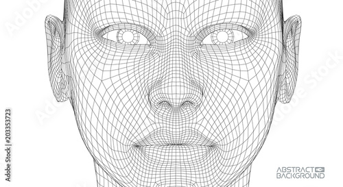 Ai digital brain. Artificial intelligence concept. Human head in robot digital computer interpretation. Wireframe head concept.
