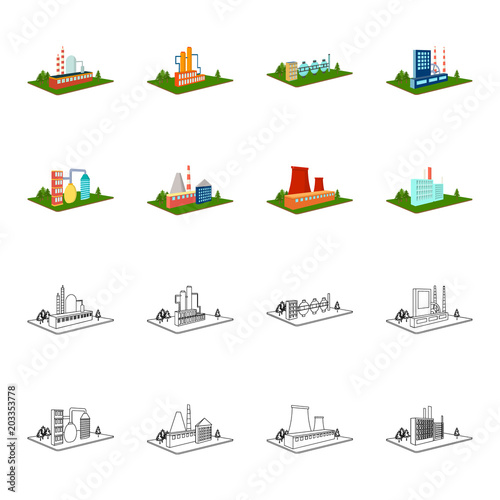 Processing factory,metallurgical plant. Factory and industry set collection icons in cartoon,outline style isometric vector symbol stock illustration web.