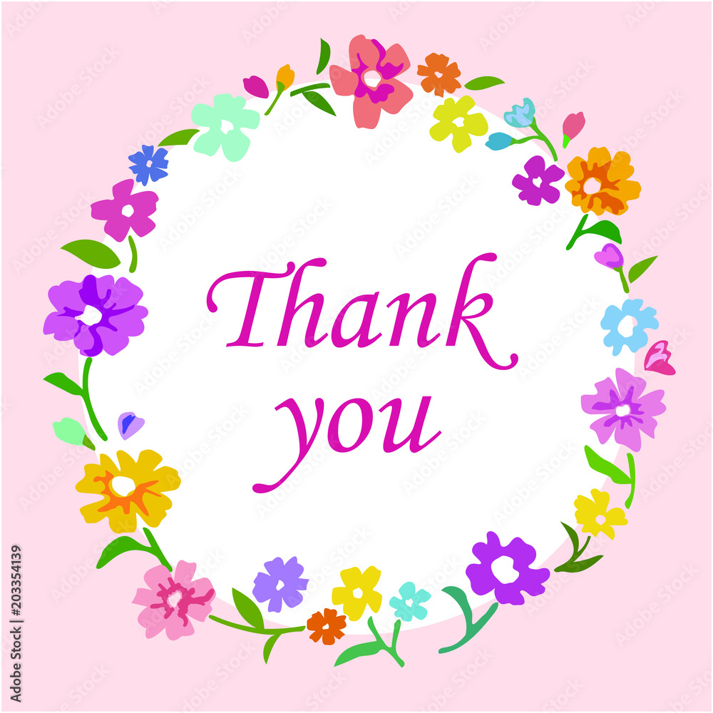 Vector illustration of flower wreath thank you card