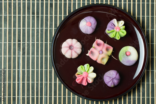 Photos Japanese traditional confectionery cake wagashi served on plate