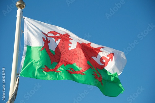 flaga Walii na tle niebieskiego nieba