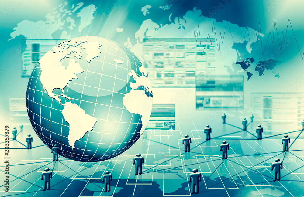 Fototapeta premium Best Internet Concept of global business. Globe, glowing lines on technological background. Wi-Fi, rays, symbols Internet, 3D illustration