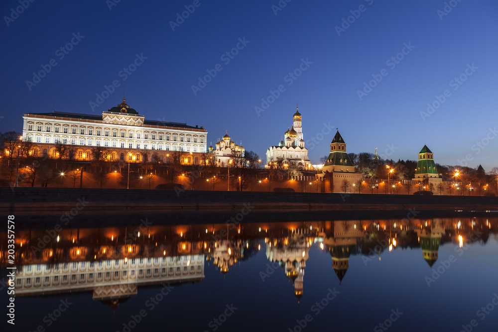 Panorama of the Moscow Kremlin in the early morning, Russia