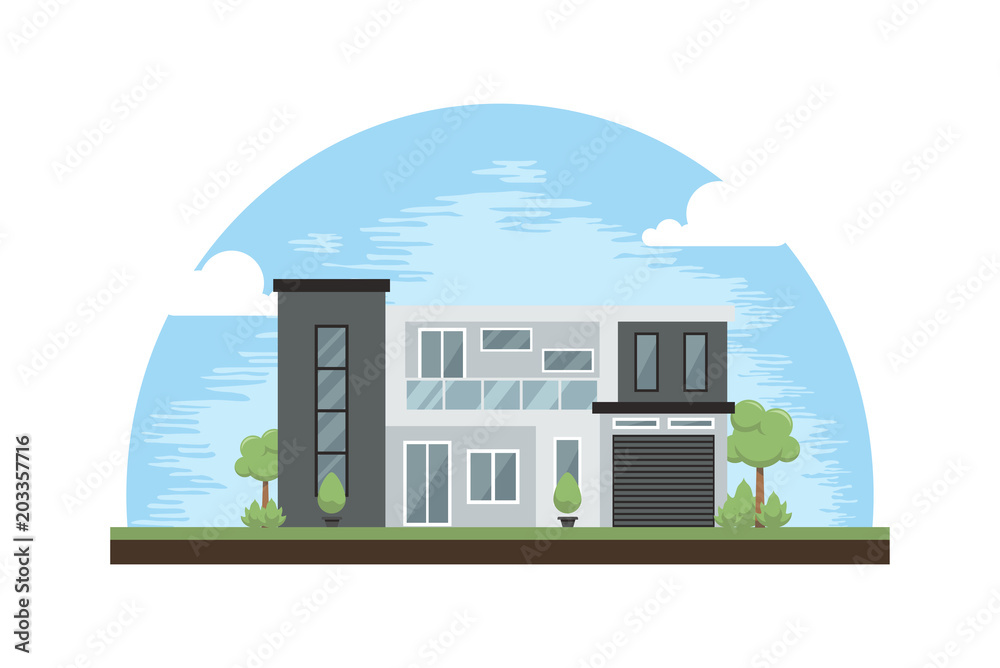 Modern House Design Inspirations Cartoon Illustrations. Exterior Cottage.  Real Estate Minimalism Architecture Stock Vector | Adobe Stock