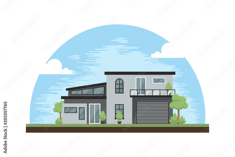 Modern House Design Inspirations Cartoon Illustrations. Exterior Cottage.  Real Estate Architecture Office Stock Vector | Adobe Stock