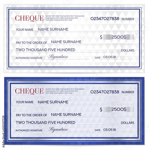 Check (cheque), Chequebook template. Abstract pattern with watermark. White background for banknote, money design, currency, bank note, Voucher, Gift certificate, Coupon, ticket