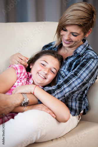 Close up portrait of happy family. Mother and daughter