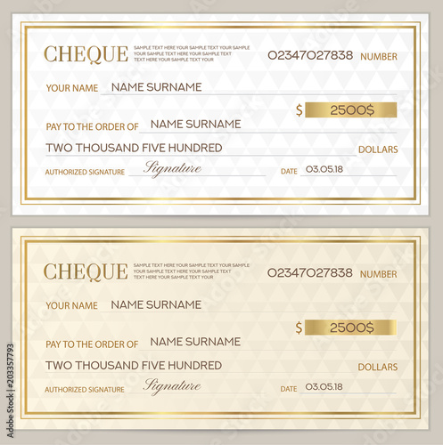 Check (cheque), Chequebook template. Abstract pattern with watermark. White background for banknote, money design, currency, bank note, Voucher, Gift certificate, Coupon, ticket