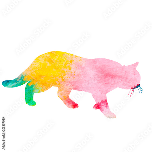 vector, watercolor silhouette cat